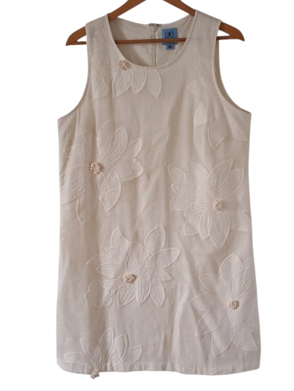 CeCe Sleeveless Cream Floral Embroidered Shift Dress Size 14 Summer Texture